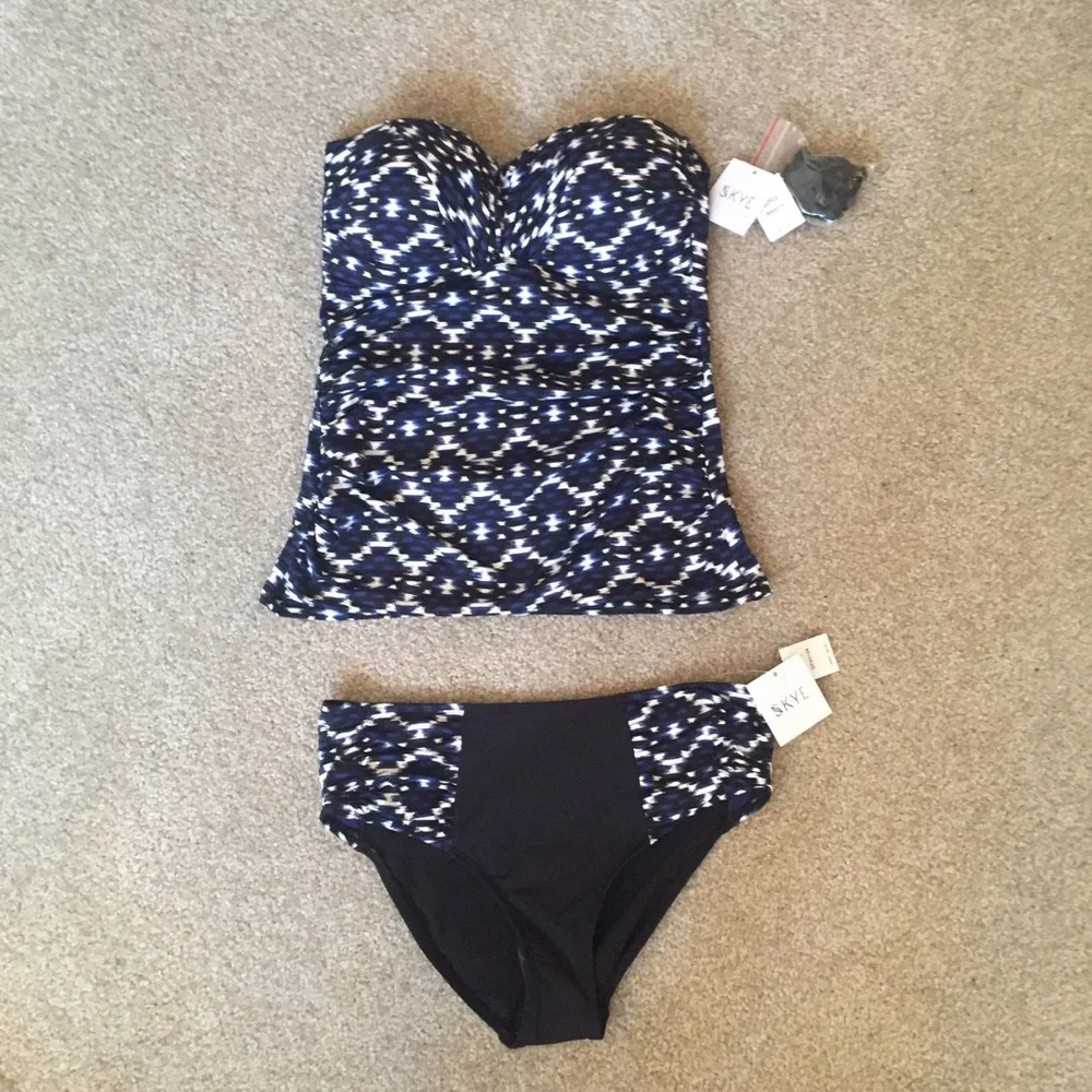 NWT Matching SKYE Swimwear Set Vestige Print Tankini Bikini Top Bottom SMALL